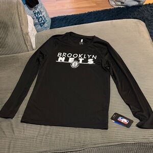 NBA Brooklyn Nets Black Long Sleeve Tee YOUTH Boys L 14/16